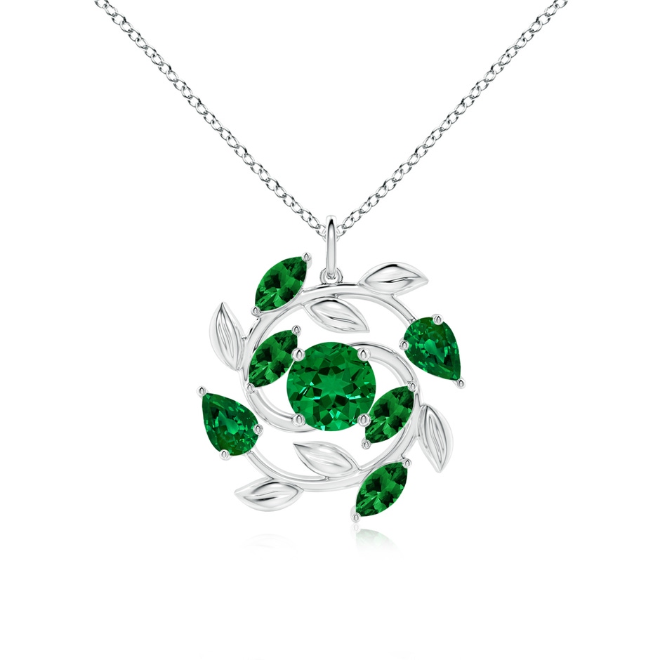 7mm Labgrown Lab-Grown Round and Marquise Emerald Olive Branch Pendant in White Gold 