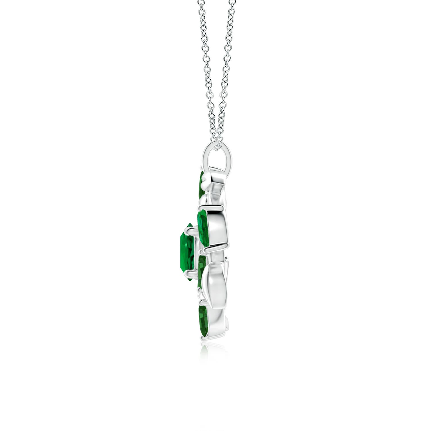 7mm Labgrown Lab-Grown Round and Marquise Emerald Olive Branch Pendant in White Gold - side 3