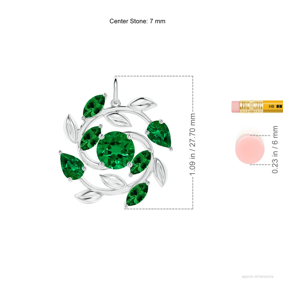 7mm Labgrown Lab-Grown Round and Marquise Emerald Olive Branch Pendant in White Gold ruler