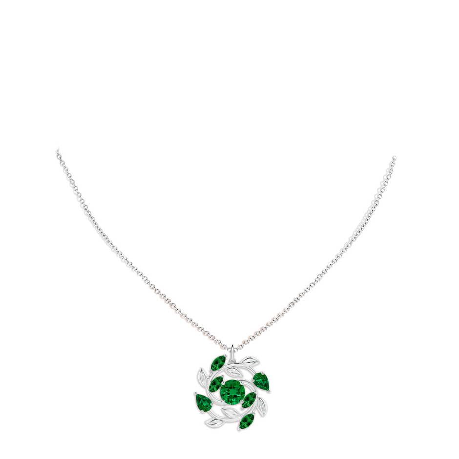 7mm Labgrown Lab-Grown Round and Marquise Emerald Olive Branch Pendant in White Gold pen