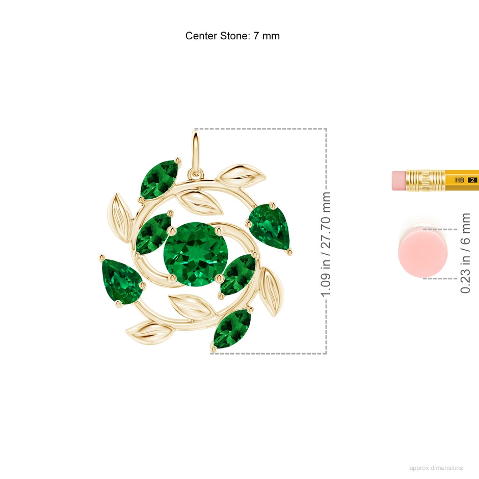 7mm Labgrown Lab-Grown Round and Marquise Emerald Olive Branch Pendant in Yellow Gold ruler