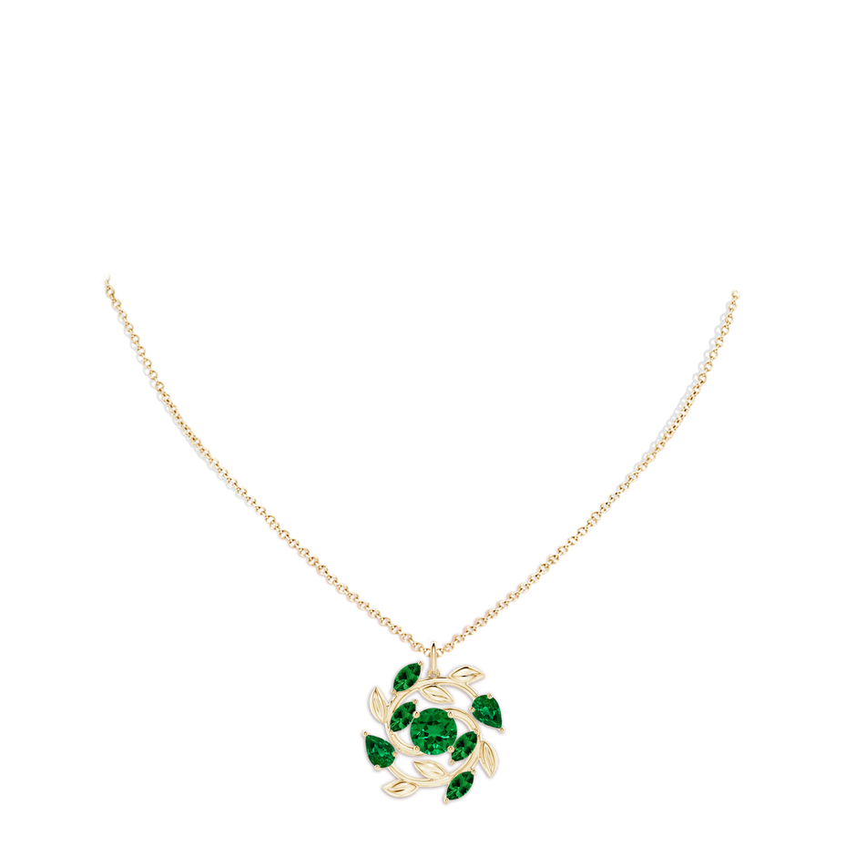 7mm Labgrown Lab-Grown Round and Marquise Emerald Olive Branch Pendant in Yellow Gold pen