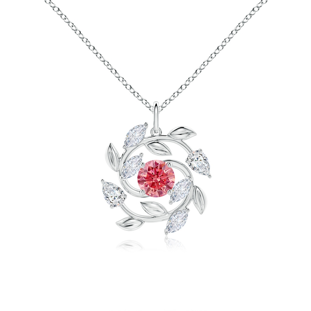 6mm Labgrown Lab-Grown Fancy Intense Pink and White Diamond Olive Branch Pendant in P950 Platinum