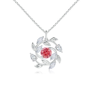 6mm Labgrown Lab-Grown Fancy Intense Pink and White Diamond Olive Branch Pendant in P950 Platinum