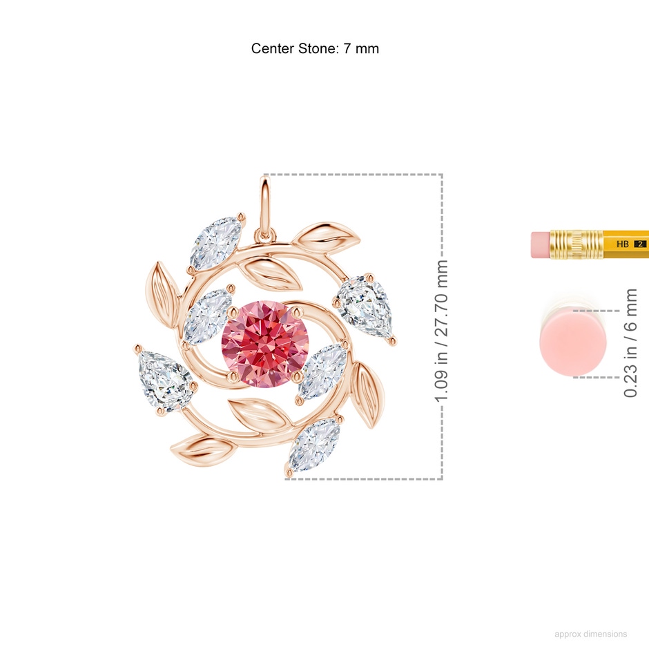 7mm Labgrown Lab-Grown Fancy Intense Pink and White Diamond Olive Branch Pendant in Rose Gold ruler
