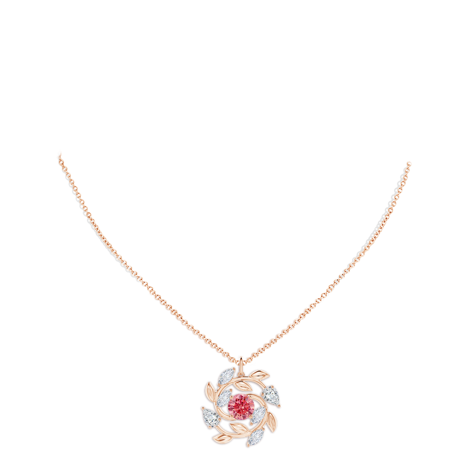 7mm Labgrown Lab-Grown Fancy Intense Pink and White Diamond Olive Branch Pendant in Rose Gold pen