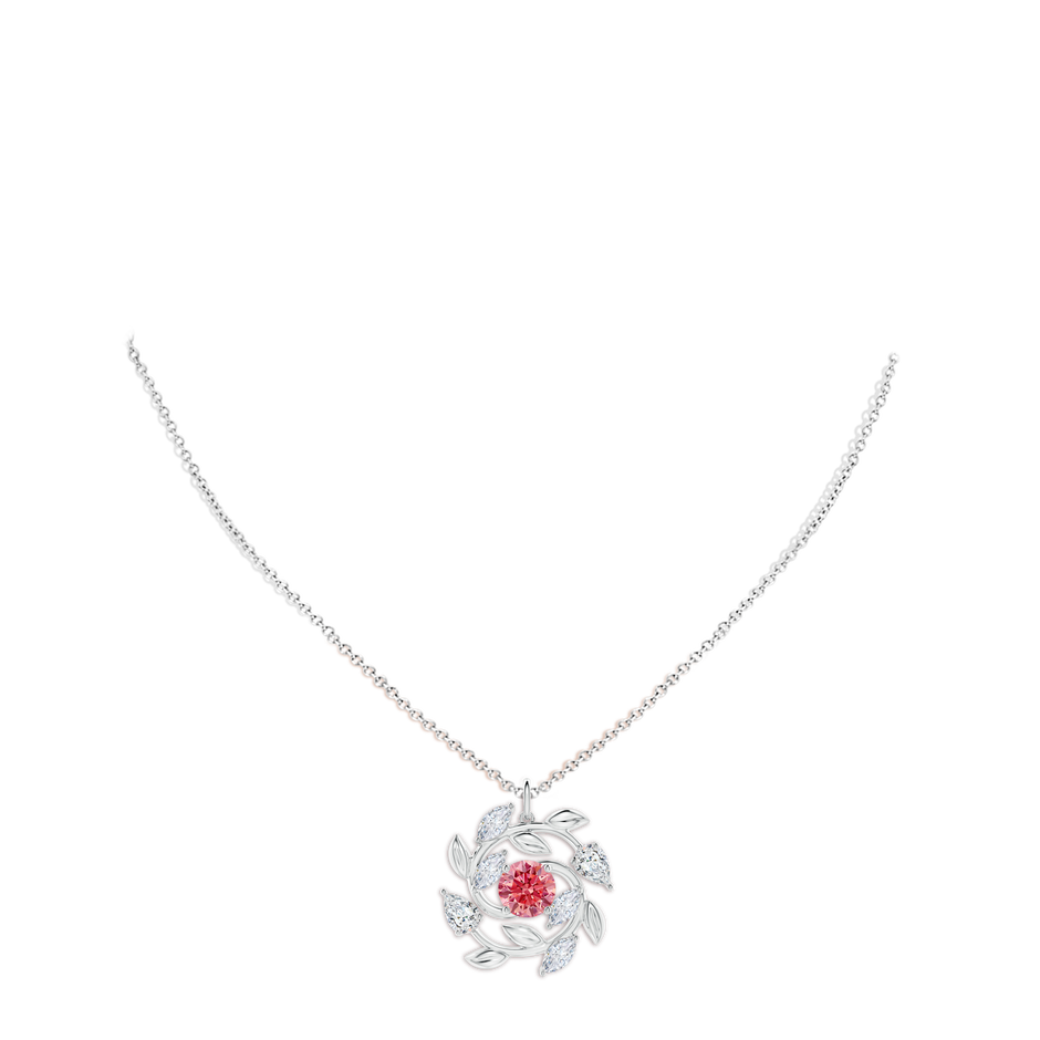 7mm Labgrown Lab-Grown Fancy Intense Pink and White Diamond Olive Branch Pendant in White Gold pen