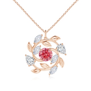 8mm Labgrown Lab-Grown Fancy Intense Pink and White Diamond Olive Branch Pendant in 10K Rose Gold