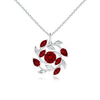 6mm Labgrown Lab-Grown Round and Marquise Ruby Olive Branch Pendant in P950 Platinum