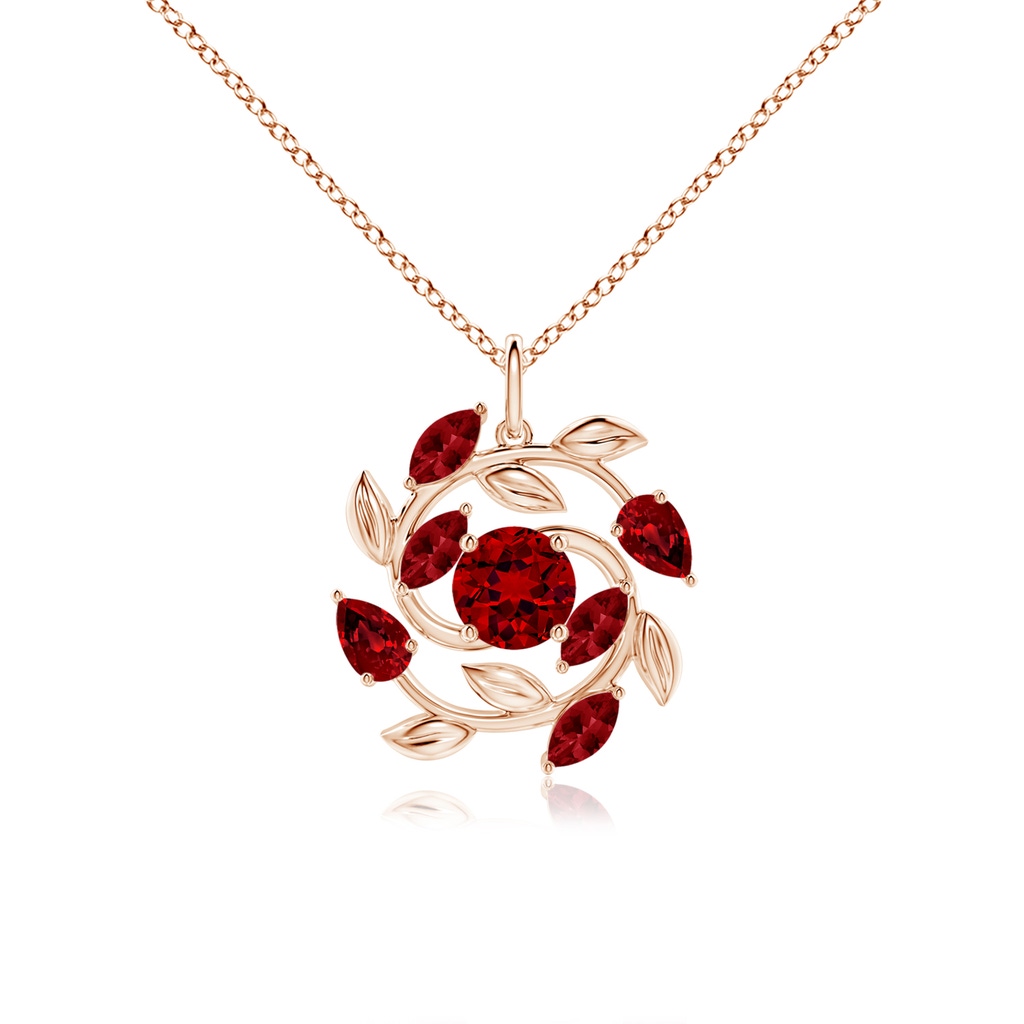 6mm Labgrown Lab-Grown Round and Marquise Ruby Olive Branch Pendant in Rose Gold