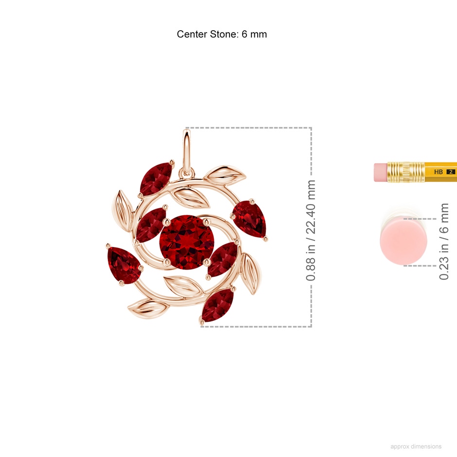6mm Labgrown Lab-Grown Round and Marquise Ruby Olive Branch Pendant in Rose Gold ruler