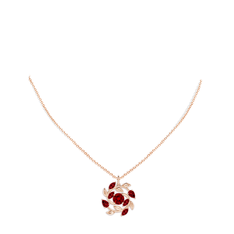 6mm Labgrown Lab-Grown Round and Marquise Ruby Olive Branch Pendant in Rose Gold pen