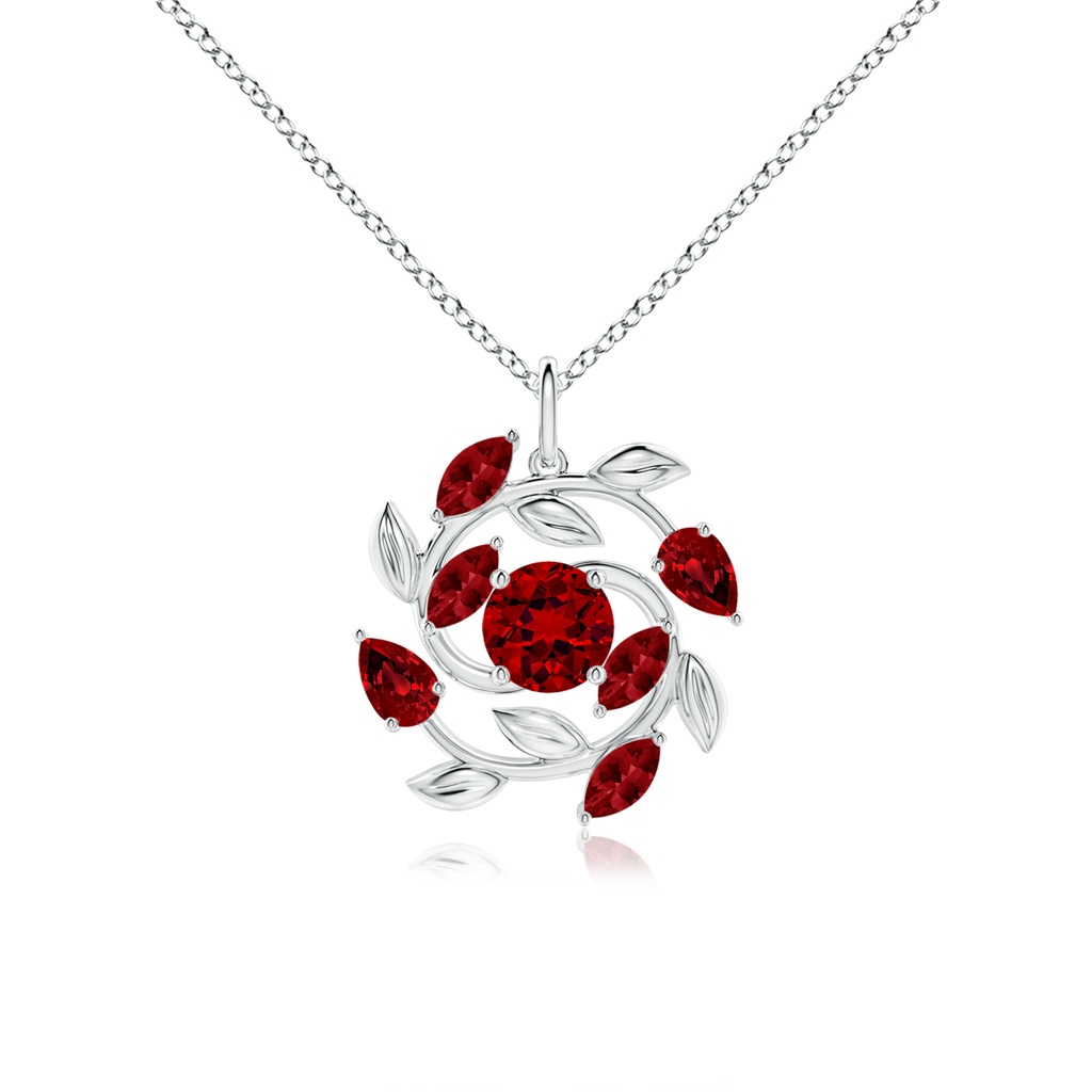 6mm Labgrown Lab-Grown Round and Marquise Ruby Olive Branch Pendant in White Gold