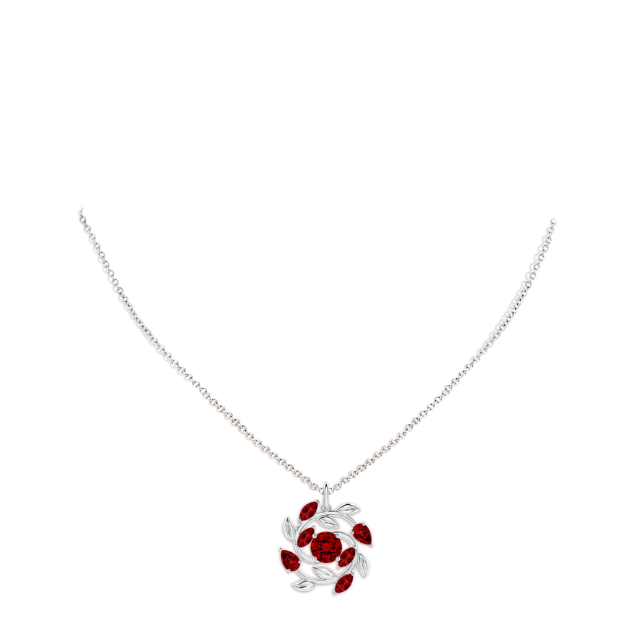 6mm Labgrown Lab-Grown Round and Marquise Ruby Olive Branch Pendant in White Gold pen