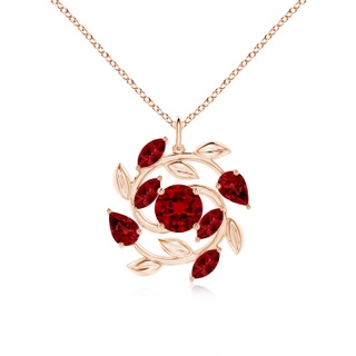 7mm Labgrown Lab-Grown Round and Marquise Ruby Olive Branch Pendant in 18K Rose Gold