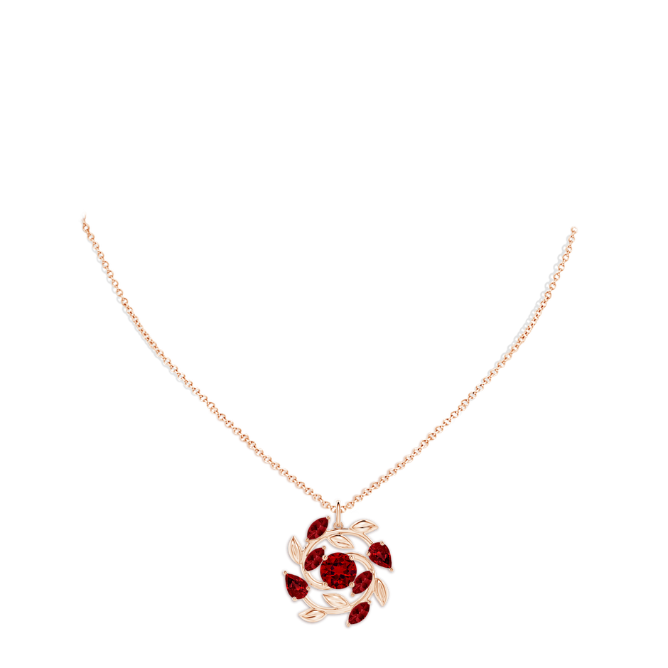 7mm Labgrown Lab-Grown Round and Marquise Ruby Olive Branch Pendant in 18K Rose Gold pen