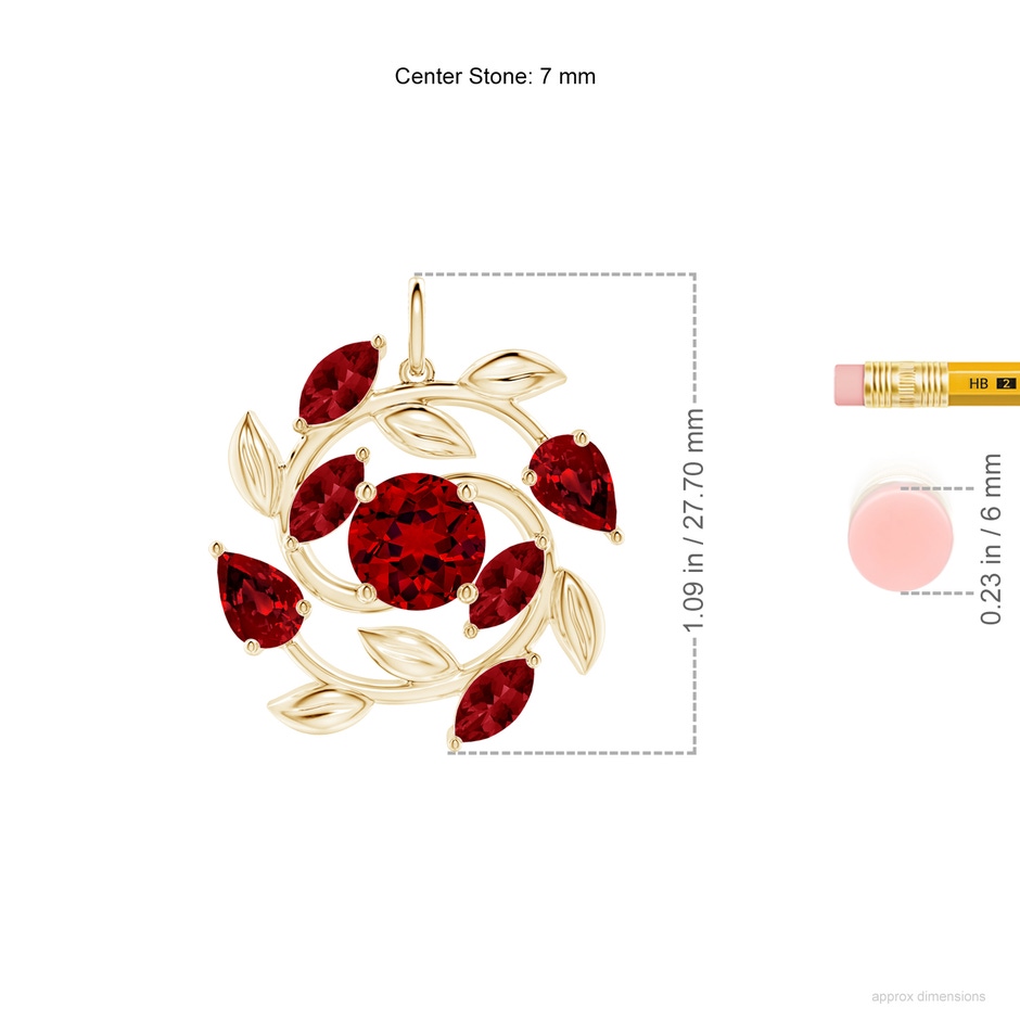 7mm Labgrown Lab-Grown Round and Marquise Ruby Olive Branch Pendant in 18K Yellow Gold ruler