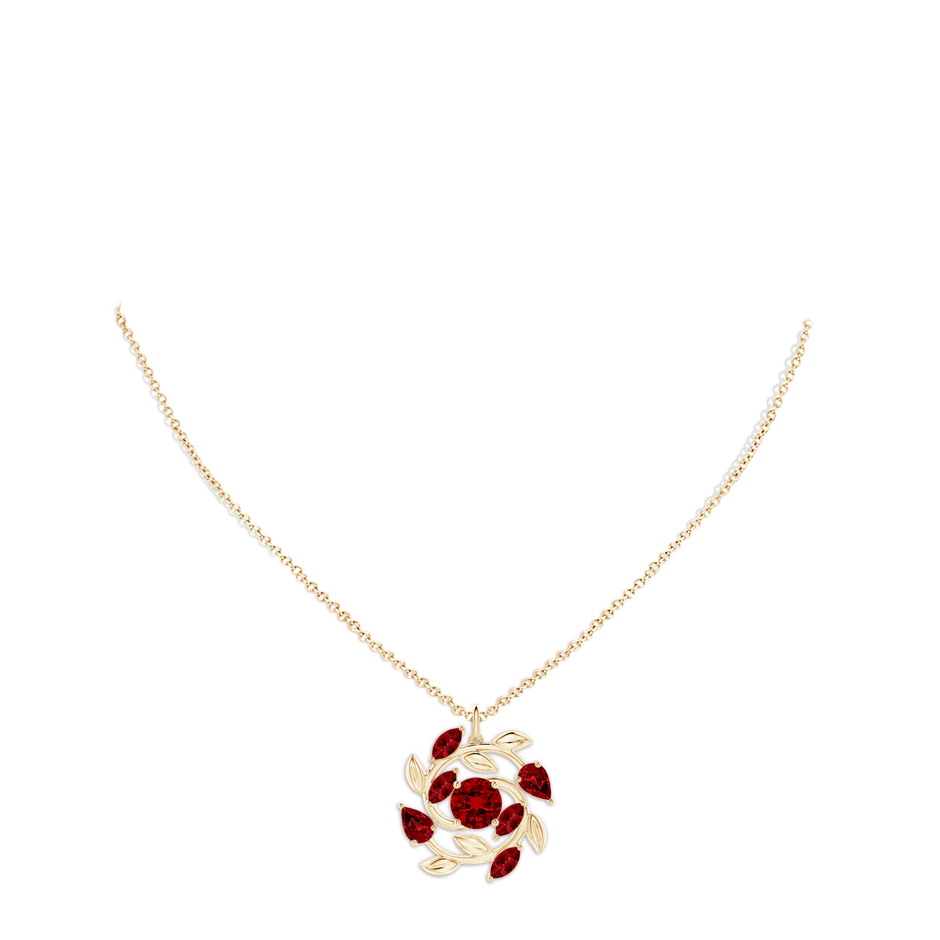 7mm Labgrown Lab-Grown Round and Marquise Ruby Olive Branch Pendant in 18K Yellow Gold pen