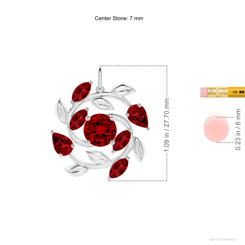 7mm Labgrown Lab-Grown Round and Marquise Ruby Olive Branch Pendant in P950 Platinum ruler