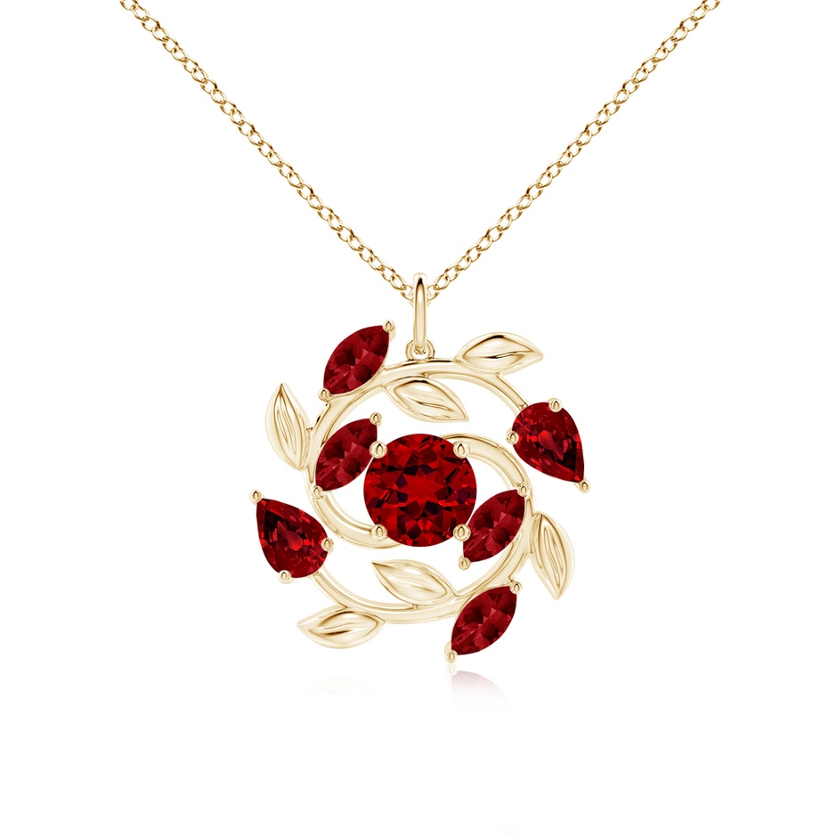 7mm Labgrown Lab-Grown Round and Marquise Ruby Olive Branch Pendant in Yellow Gold 