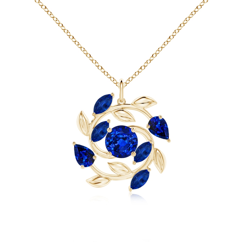 7mm Labgrown Lab-Grown Round and Marquise Blue Sapphire Olive Branch Pendant in Yellow Gold 