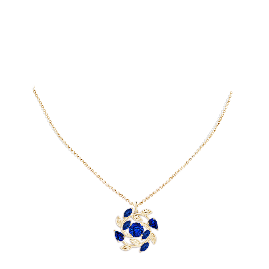 7mm Labgrown Lab-Grown Round and Marquise Blue Sapphire Olive Branch Pendant in Yellow Gold pen