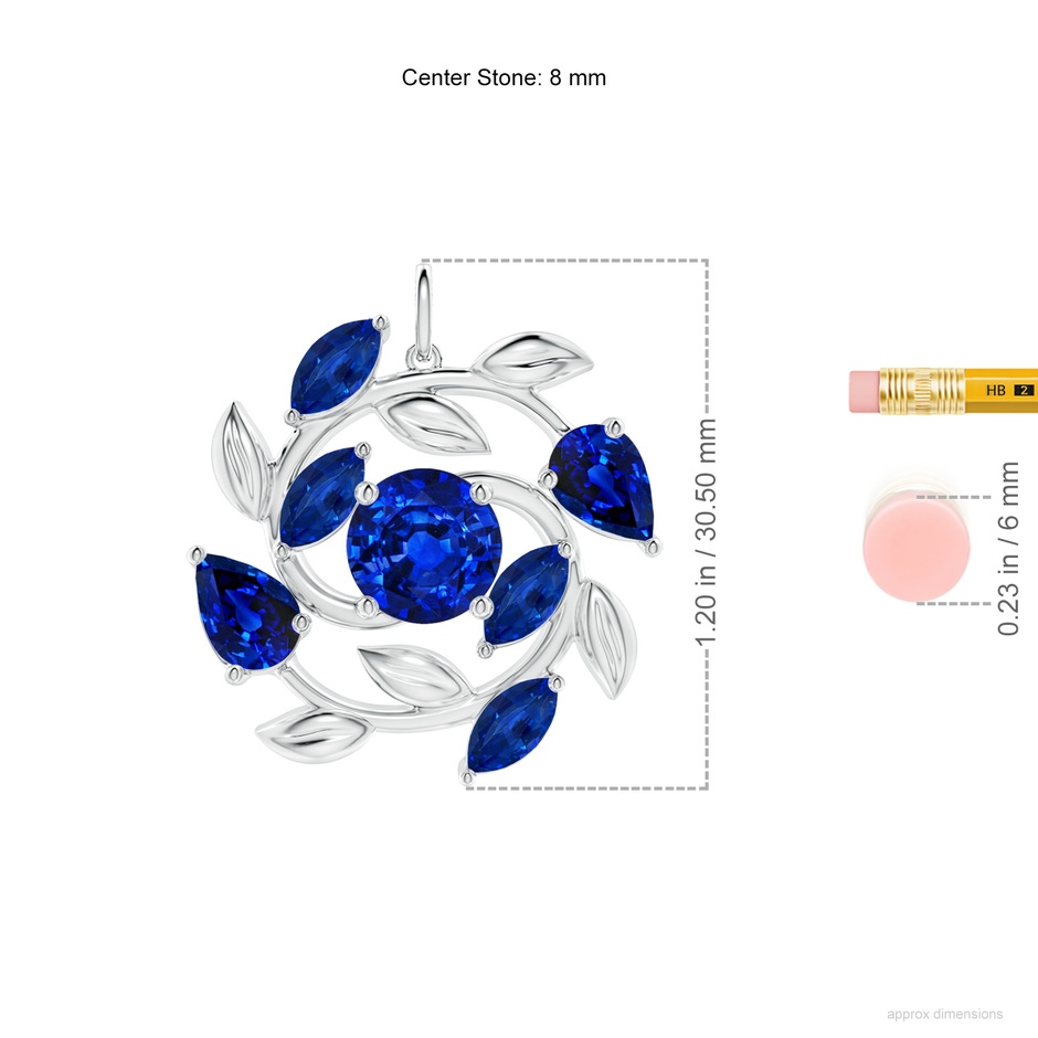 8mm Labgrown Lab-Grown Round and Marquise Blue Sapphire Olive Branch Pendant in P950 Platinum ruler