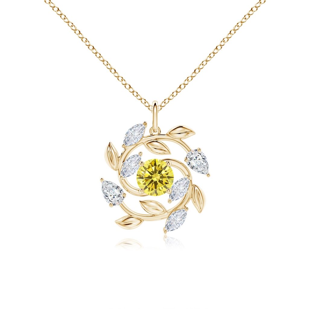6mm Labgrown Lab-Grown Fancy Intense Yellow and White Diamond Olive Branch Pendant in Yellow Gold