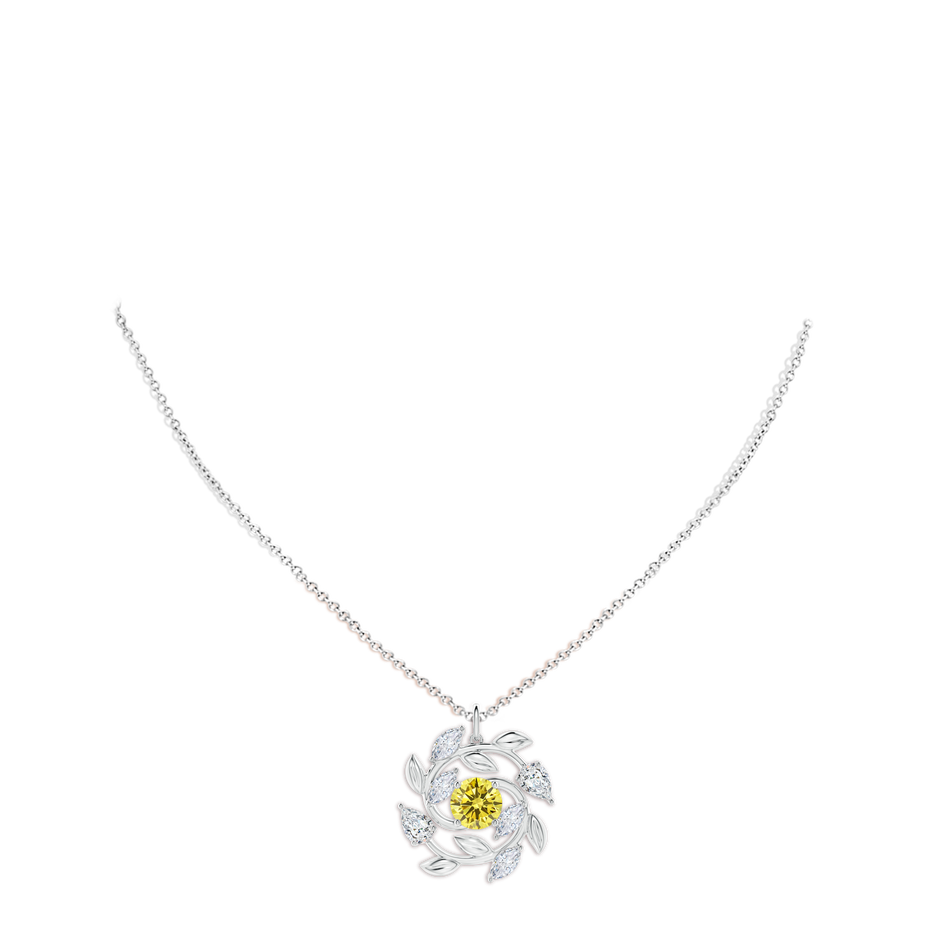 7mm Labgrown Lab-Grown Fancy Intense Yellow and White Diamond Olive Branch Pendant in White Gold pen