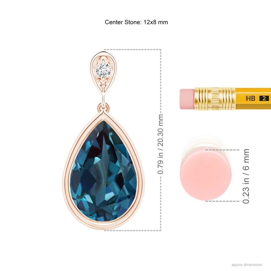 12x8mm Labgrown Bezel-Set Lab-Grown Alexandrite Teardrop Pendant with Diamond in 18K Rose Gold ruler