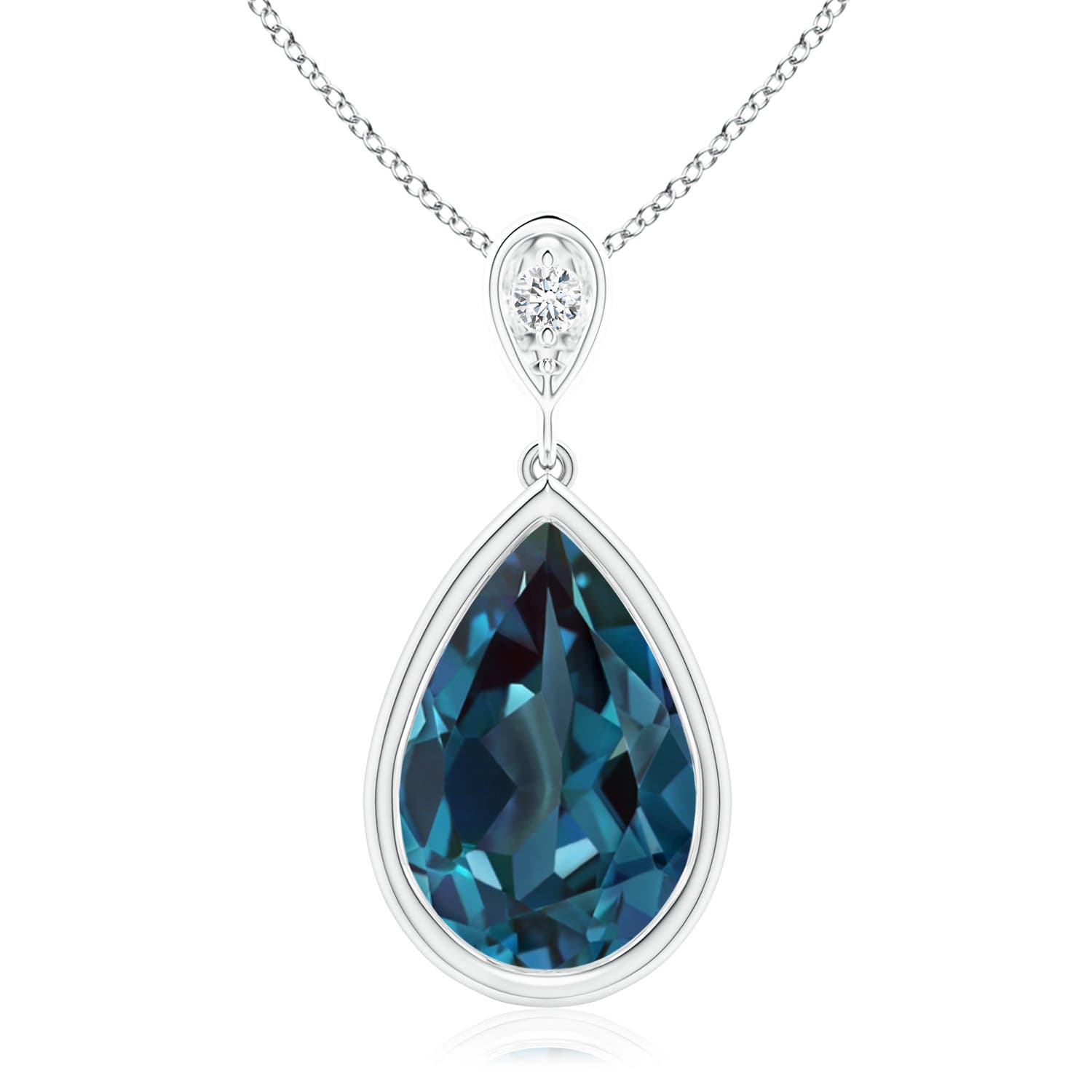 12x8mm Labgrown Bezel-Set Lab-Grown Alexandrite Teardrop Pendant with Diamond in 18K White Gold