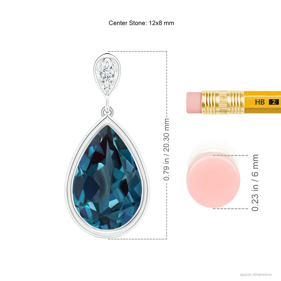 12x8mm Labgrown Bezel-Set Lab-Grown Alexandrite Teardrop Pendant with Diamond in 18K White Gold ruler