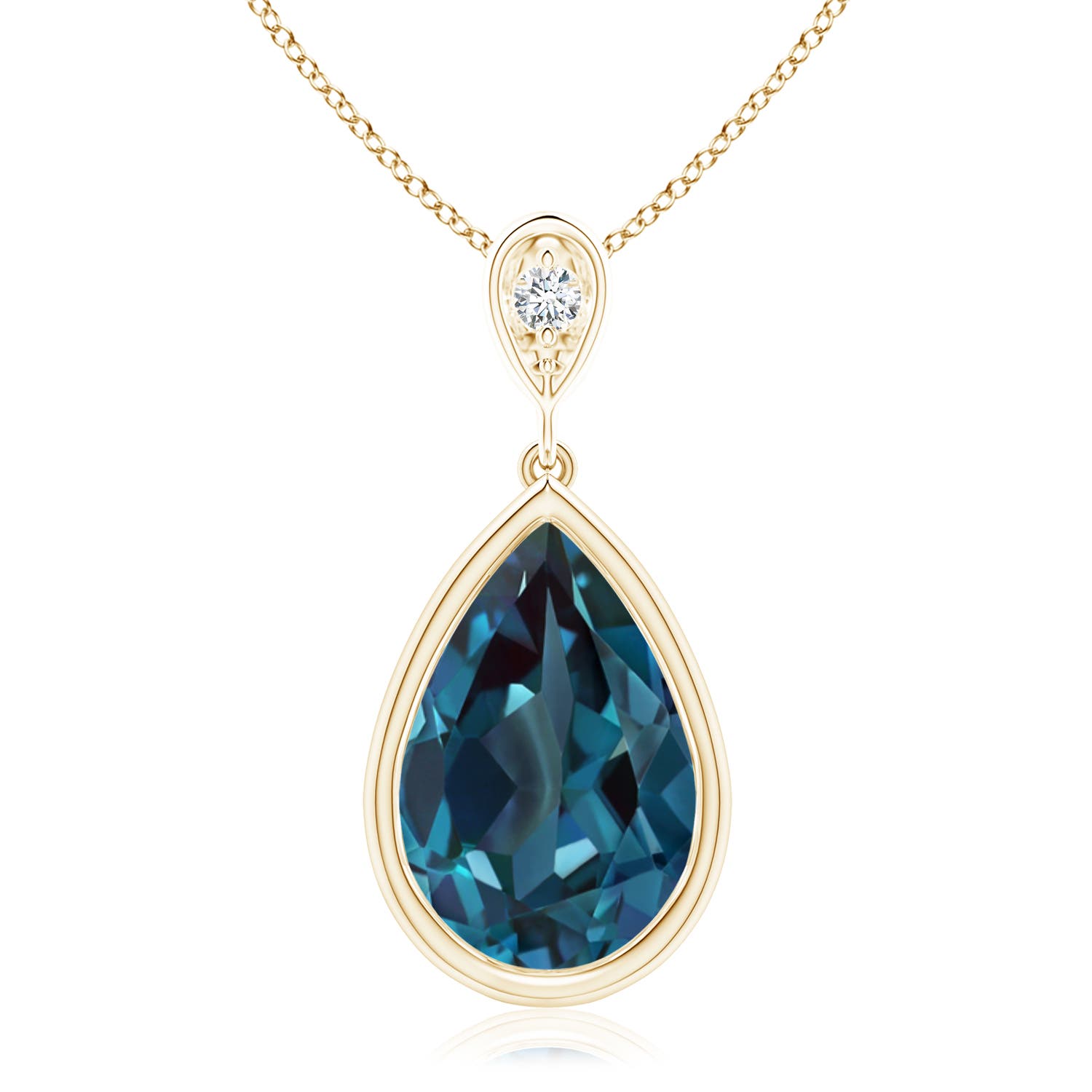 12x8mm Labgrown Bezel-Set Lab-Grown Alexandrite Teardrop Pendant with Diamond in 18K Yellow Gold