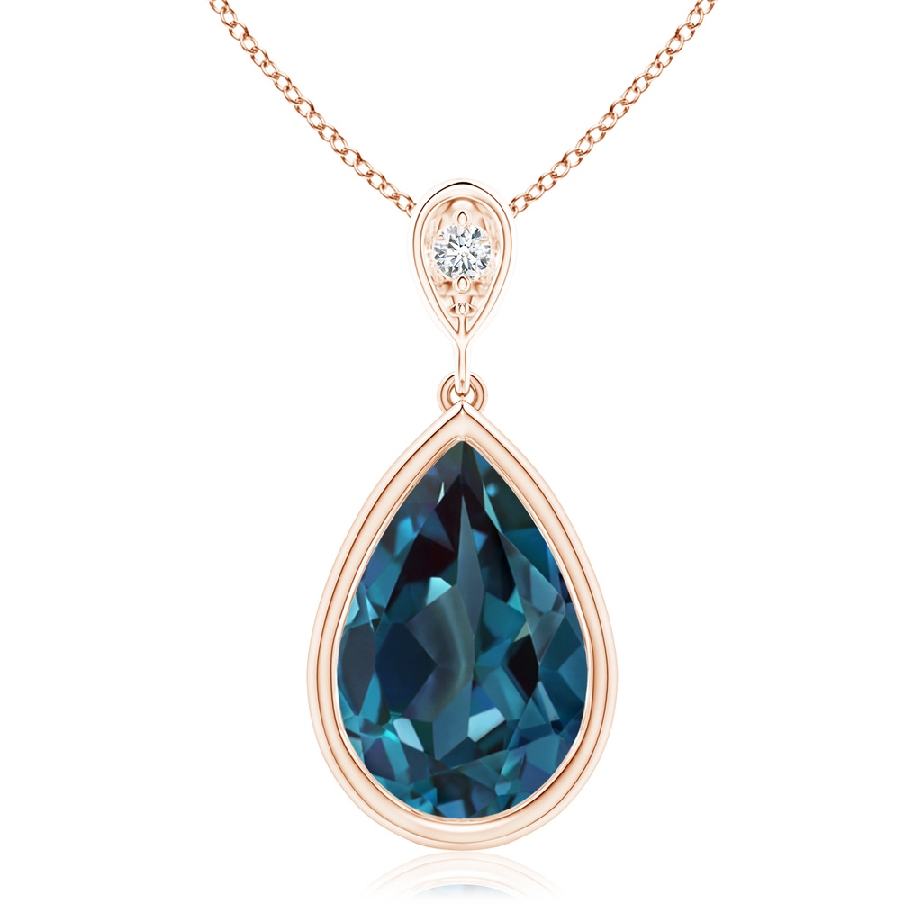 12x8mm Labgrown Bezel-Set Lab-Grown Alexandrite Teardrop Pendant with Diamond in Rose Gold