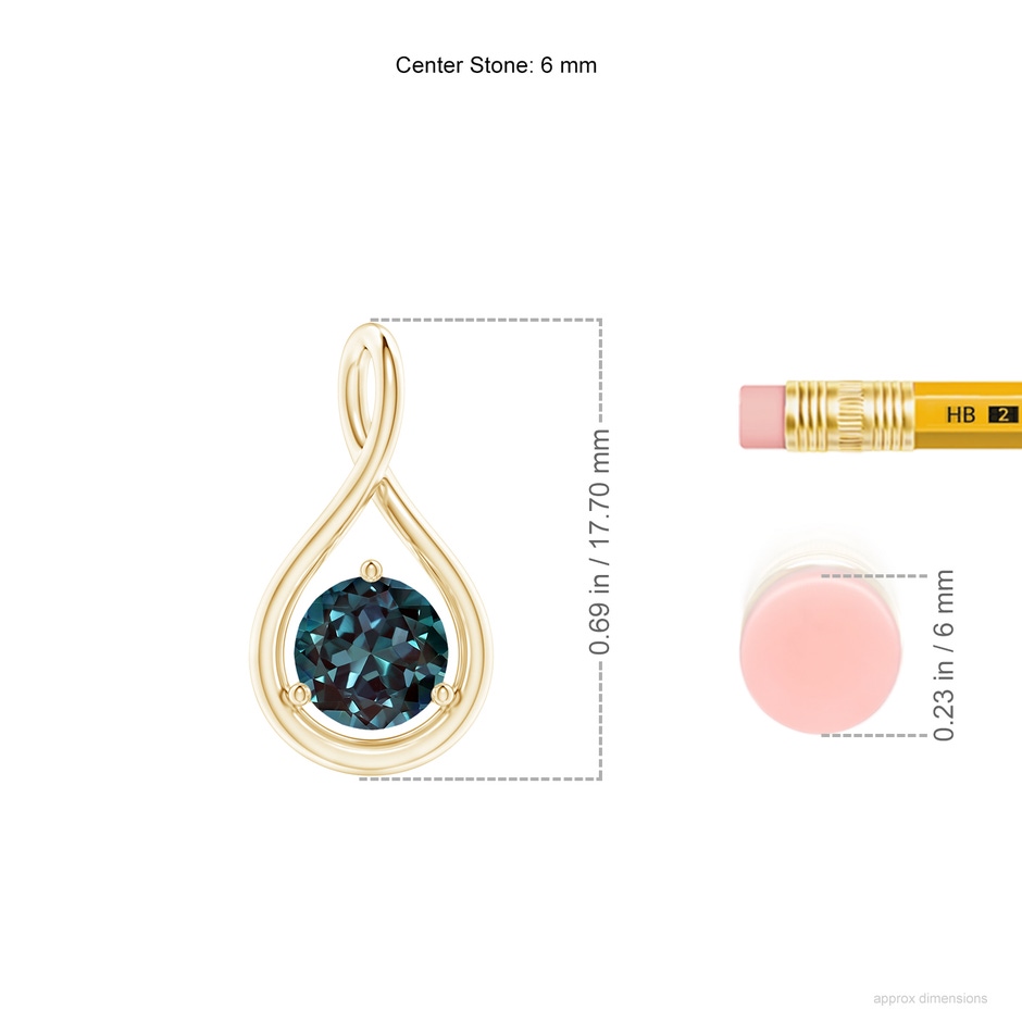 6mm Labgrown Solitaire Lab-Grown Alexandrite Infinity Twist Pendant in 18K Yellow Gold ruler