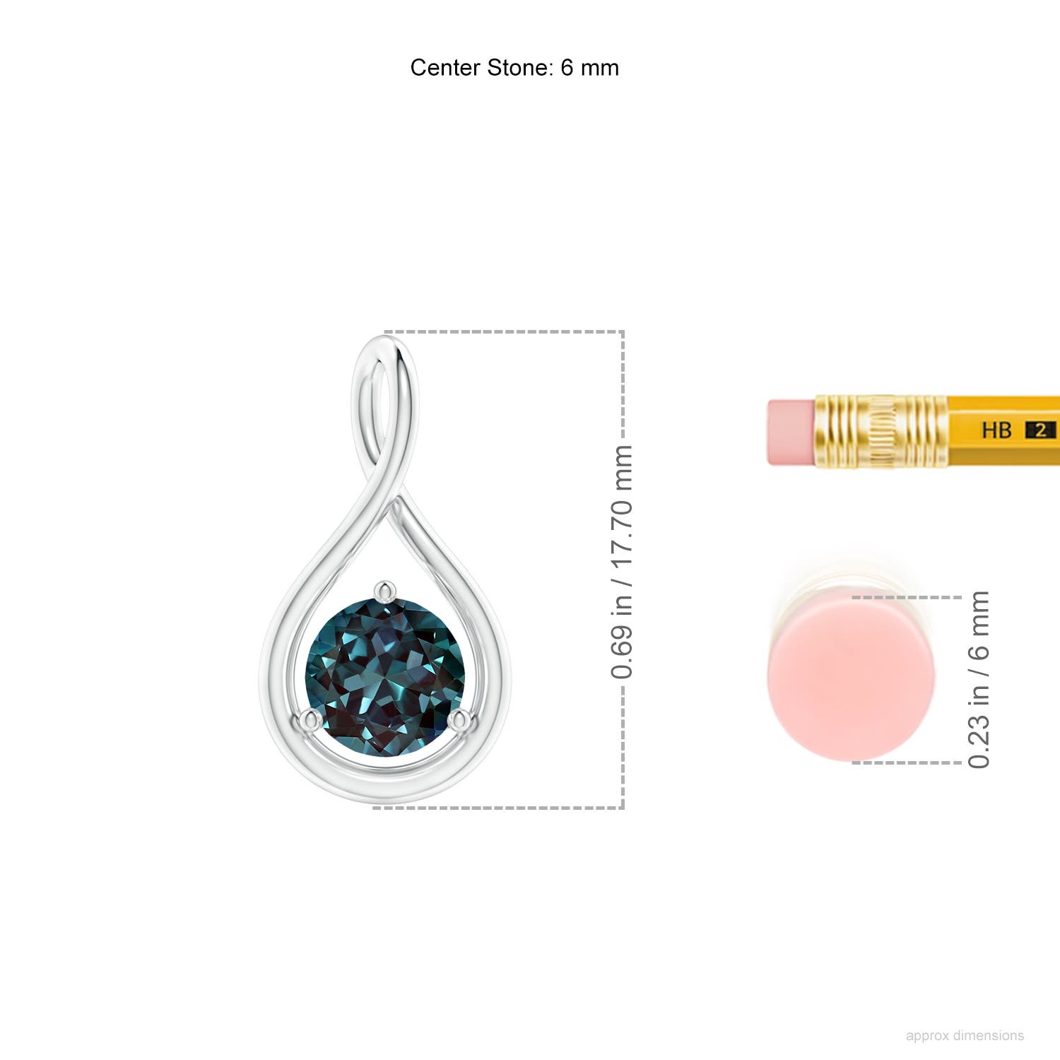 6mm Labgrown Solitaire Lab-Grown Alexandrite Infinity Twist Pendant in White Gold - ruler