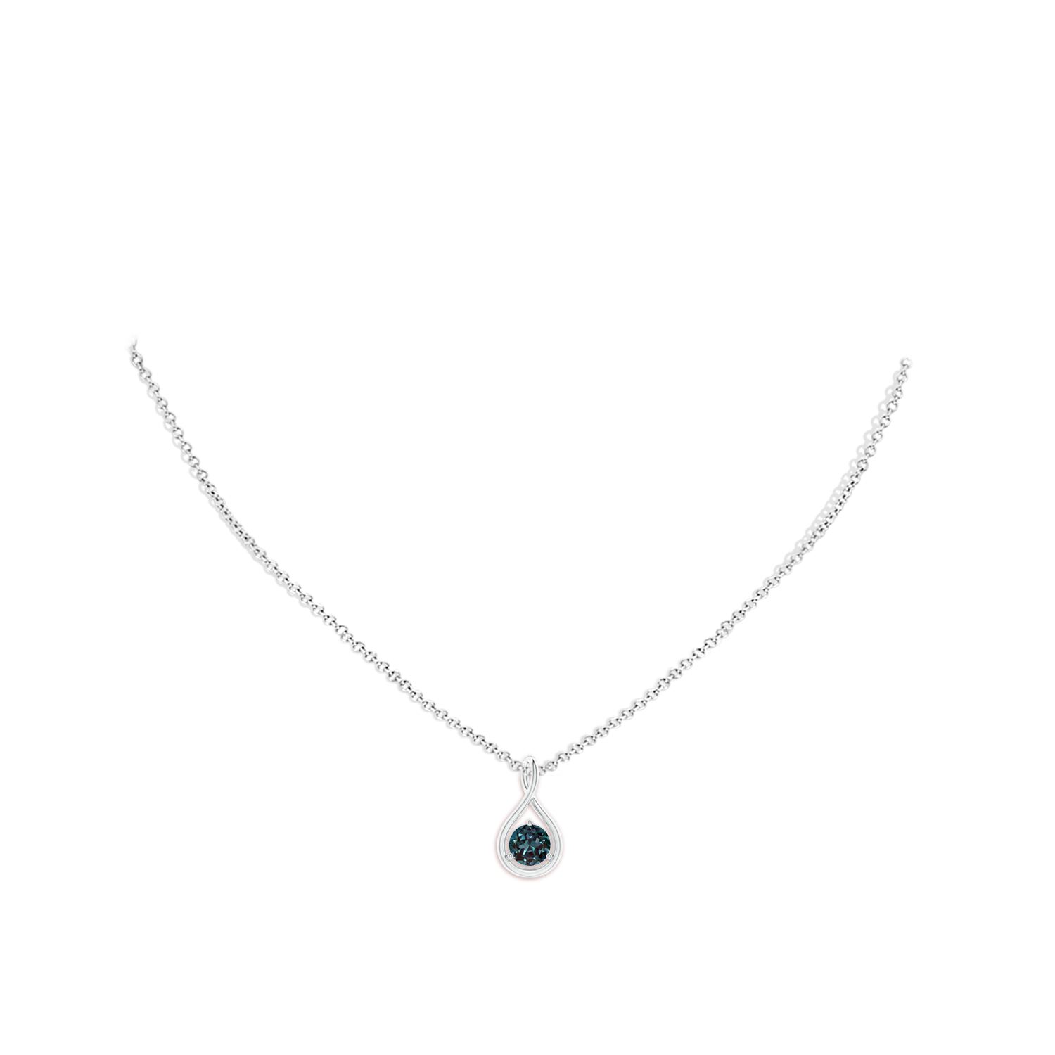 6mm Labgrown Solitaire Lab-Grown Alexandrite Infinity Twist Pendant in White Gold - body_neck