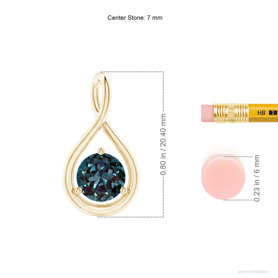 7mm Labgrown Solitaire Lab-Grown Alexandrite Infinity Twist Pendant in Yellow Gold ruler