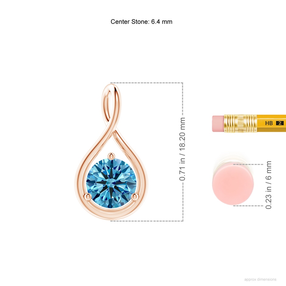 6.4mm Labgrown Solitaire Round Lab-Grown Fancy Intense Blue Diamond Infinity Twist Pendant in Rose Gold ruler