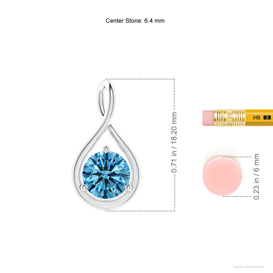 6.4mm Labgrown Solitaire Round Lab-Grown Fancy Intense Blue Diamond Infinity Twist Pendant in White Gold ruler
