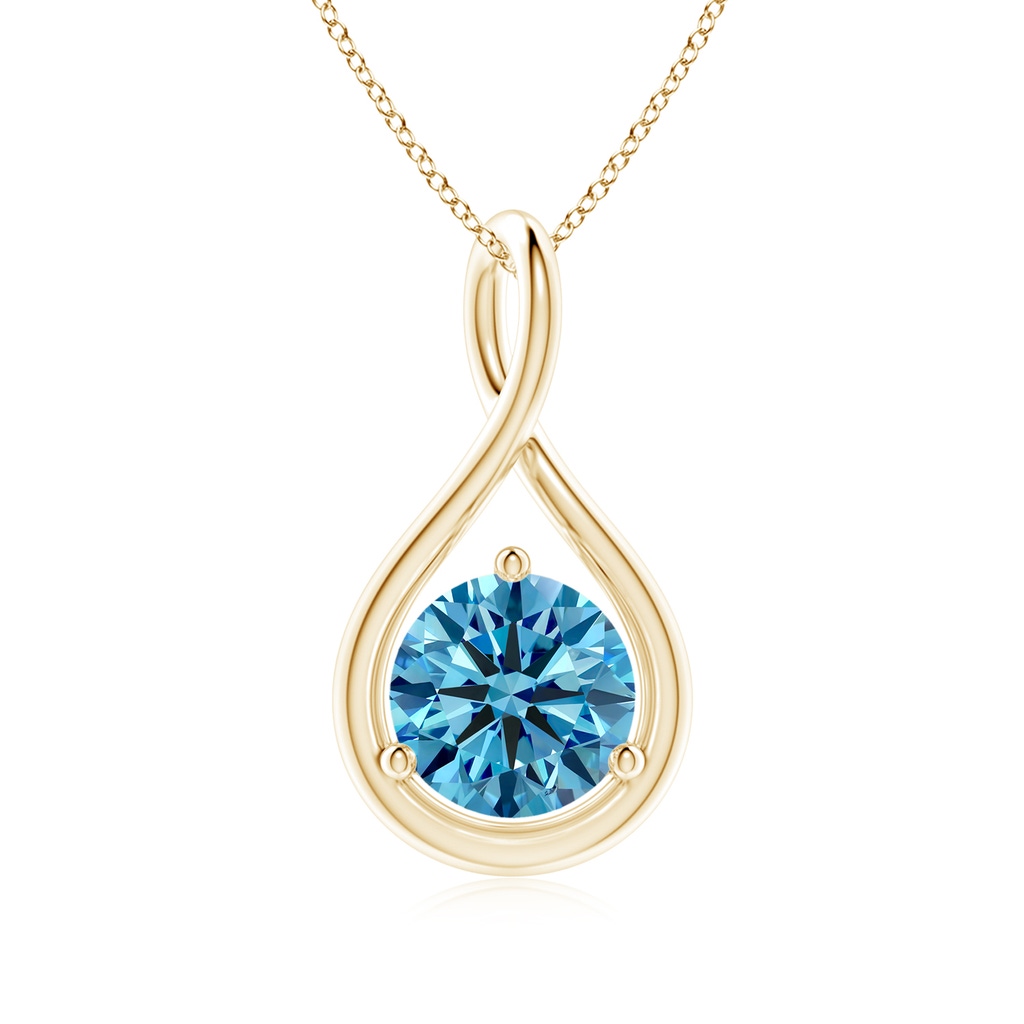 6.4mm Labgrown Solitaire Round Lab-Grown Fancy Intense Blue Diamond Infinity Twist Pendant in Yellow Gold