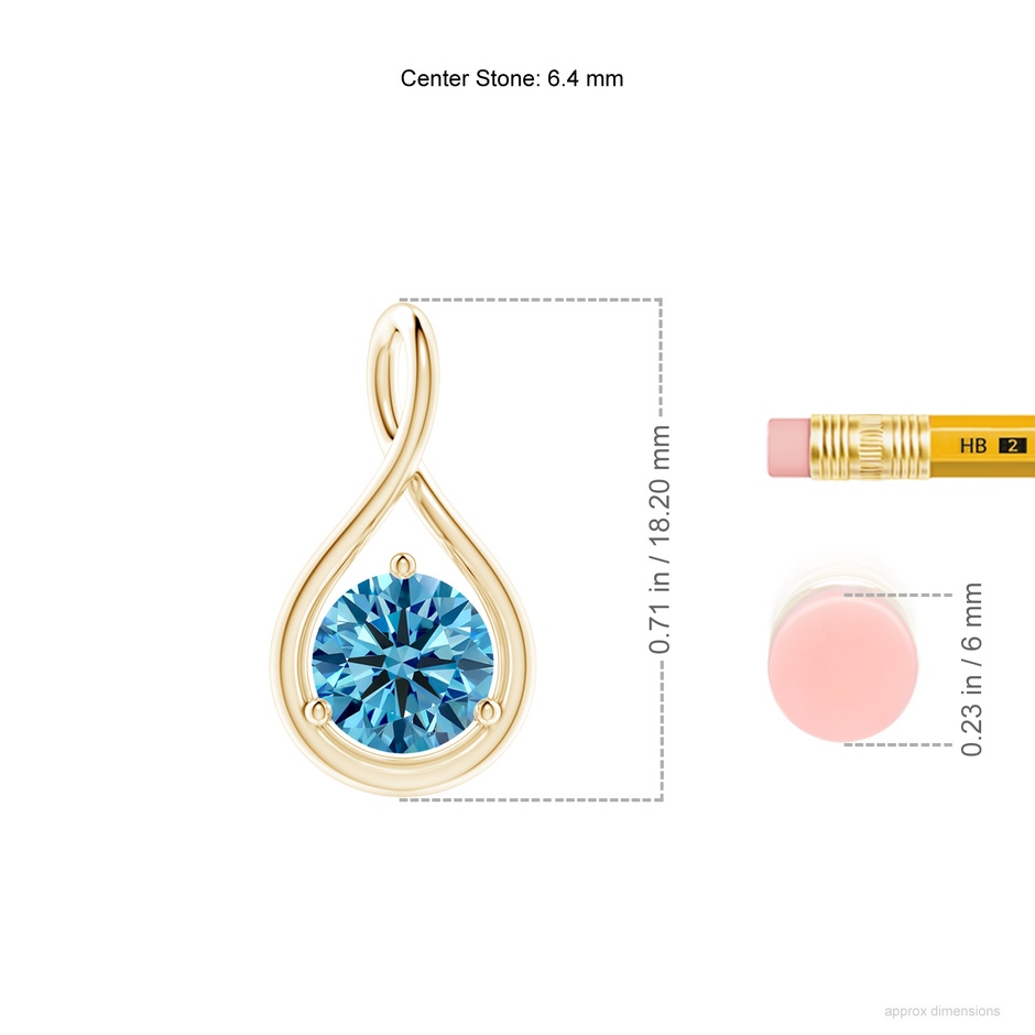 6.4mm Labgrown Solitaire Round Lab-Grown Fancy Intense Blue Diamond Infinity Twist Pendant in Yellow Gold ruler
