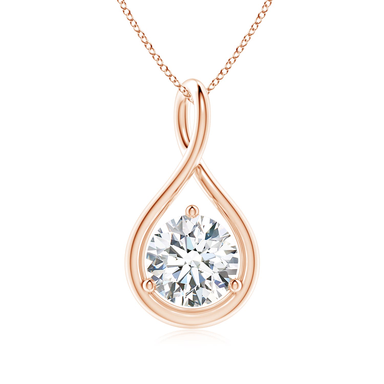 6.4mm FGVS Lab-Grown Solitaire Round Diamond Infinity Twist Pendant in 18CT Rose Gold