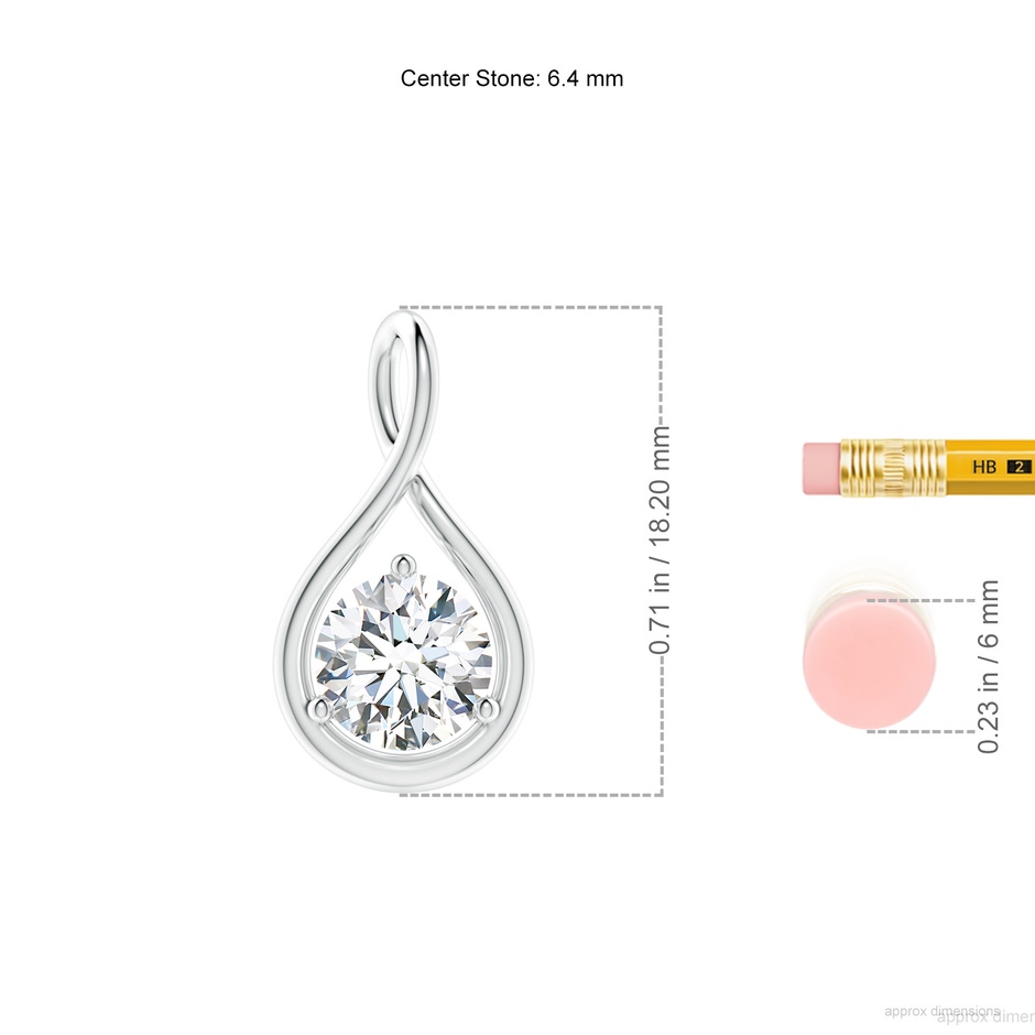 6.4mm FGVS Lab-Grown Solitaire Round Diamond Infinity Twist Pendant in 18K White Gold ruler