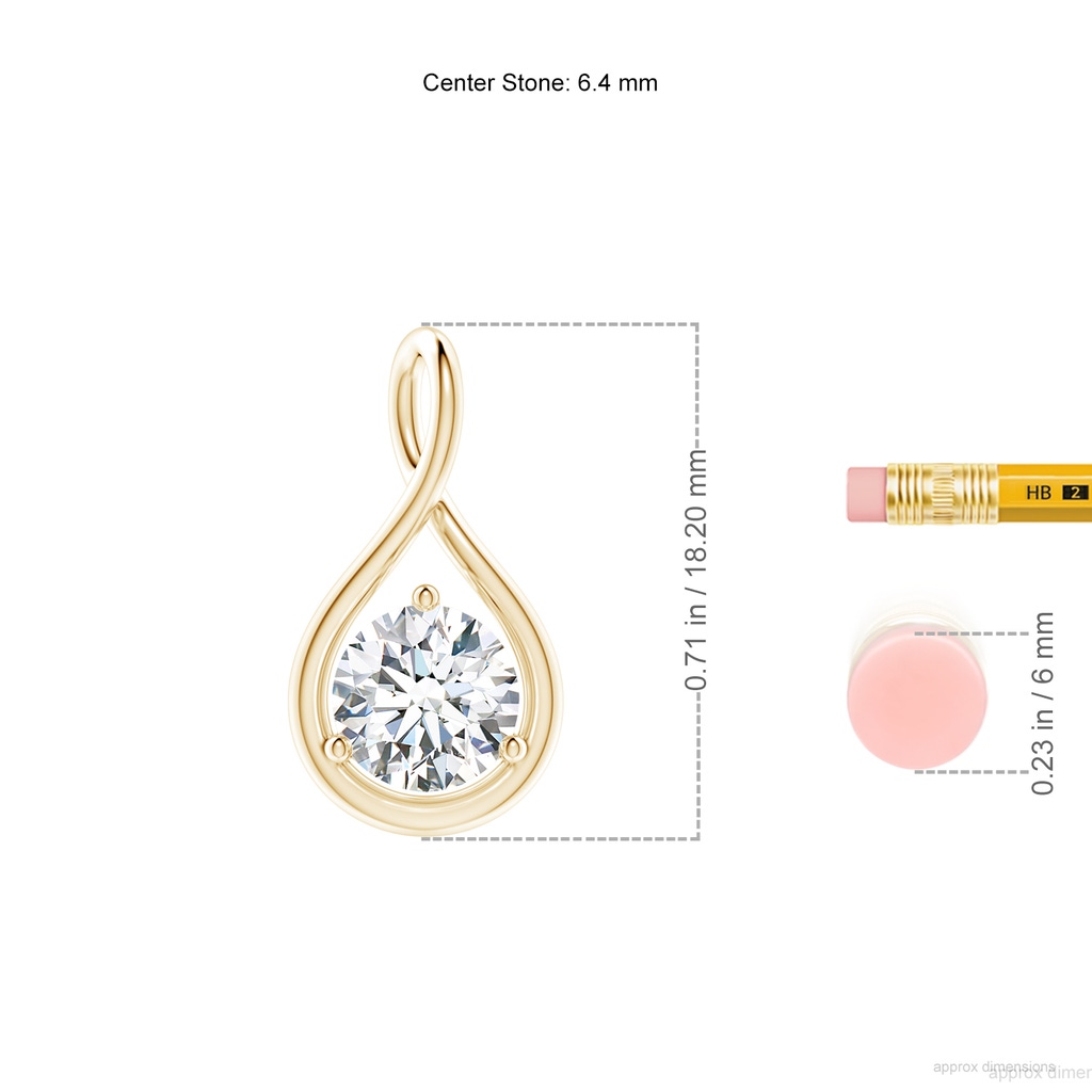 6.4mm FGVS Lab-Grown Solitaire Round Diamond Infinity Twist Pendant in Yellow Gold ruler