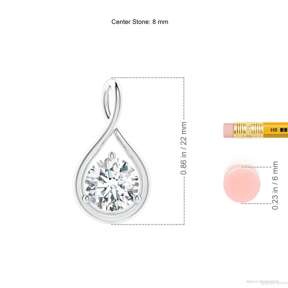 8mm FGVS Lab-Grown Solitaire Round Diamond Infinity Twist Pendant in S999 Silver ruler