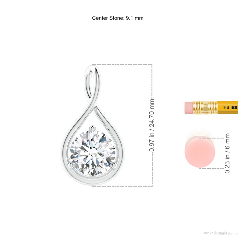 9.1mm FGVS Lab-Grown Solitaire Round Diamond Infinity Twist Pendant in 18K White Gold ruler
