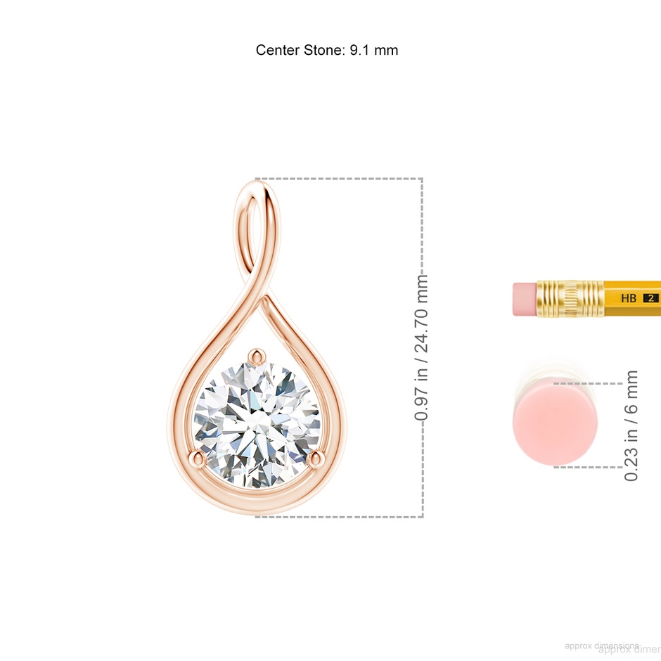 9.1mm FGVS Lab-Grown Solitaire Round Diamond Infinity Twist Pendant in Rose Gold ruler