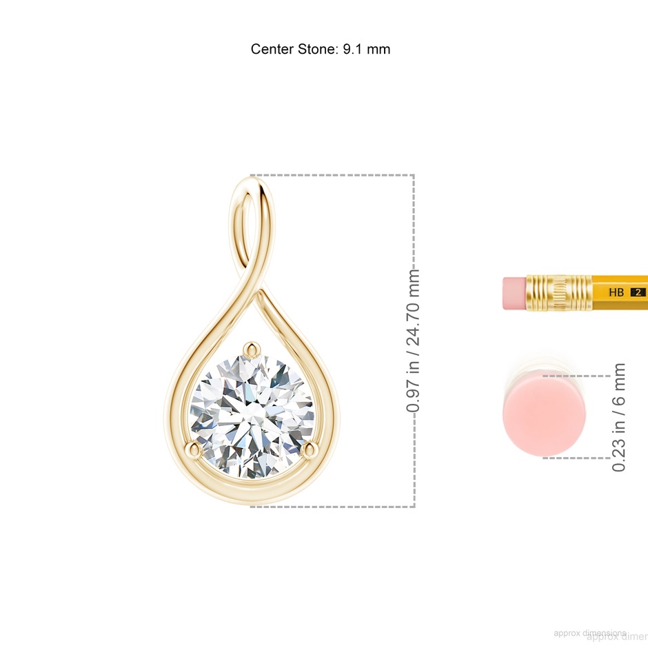 9.1mm FGVS Lab-Grown Solitaire Round Diamond Infinity Twist Pendant in Yellow Gold ruler