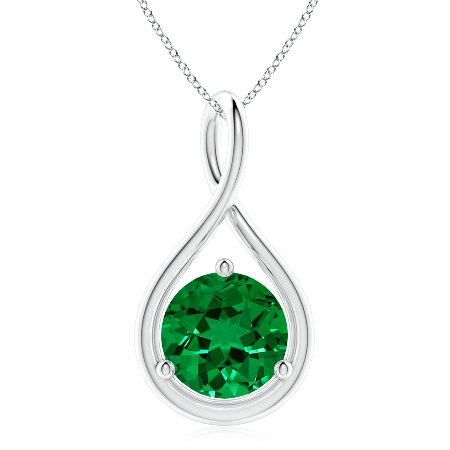 10mm Labgrown Lab-Grown Solitaire Round Emerald Infinity Twist Pendant in 18CT White Gold